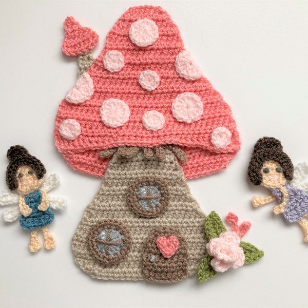 Toadstool Fairy House Crochet Applique Pattern Instant Pdf Download