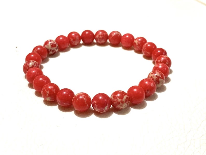 Healing Bracelet Christmas Red Imperial Jasper Bracelet Natural Stone Bracelet 8mm Red Imperial Sea Sediment Jasper Gemstone Bracelet