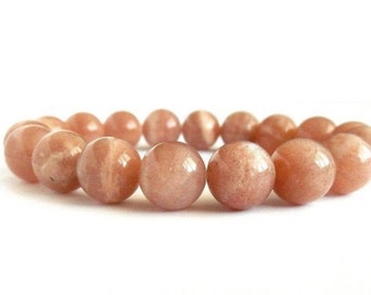 6mm Peach Moonstone Bracelet, Gemstone Elastic Bracelets for Women, Gift for Her