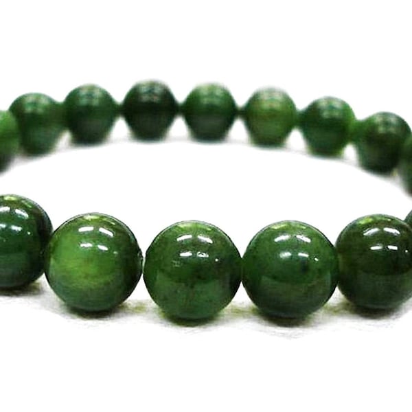 Green Nephrite Jade Bracelet, Canadian Jade Jewelry 8mm Beads