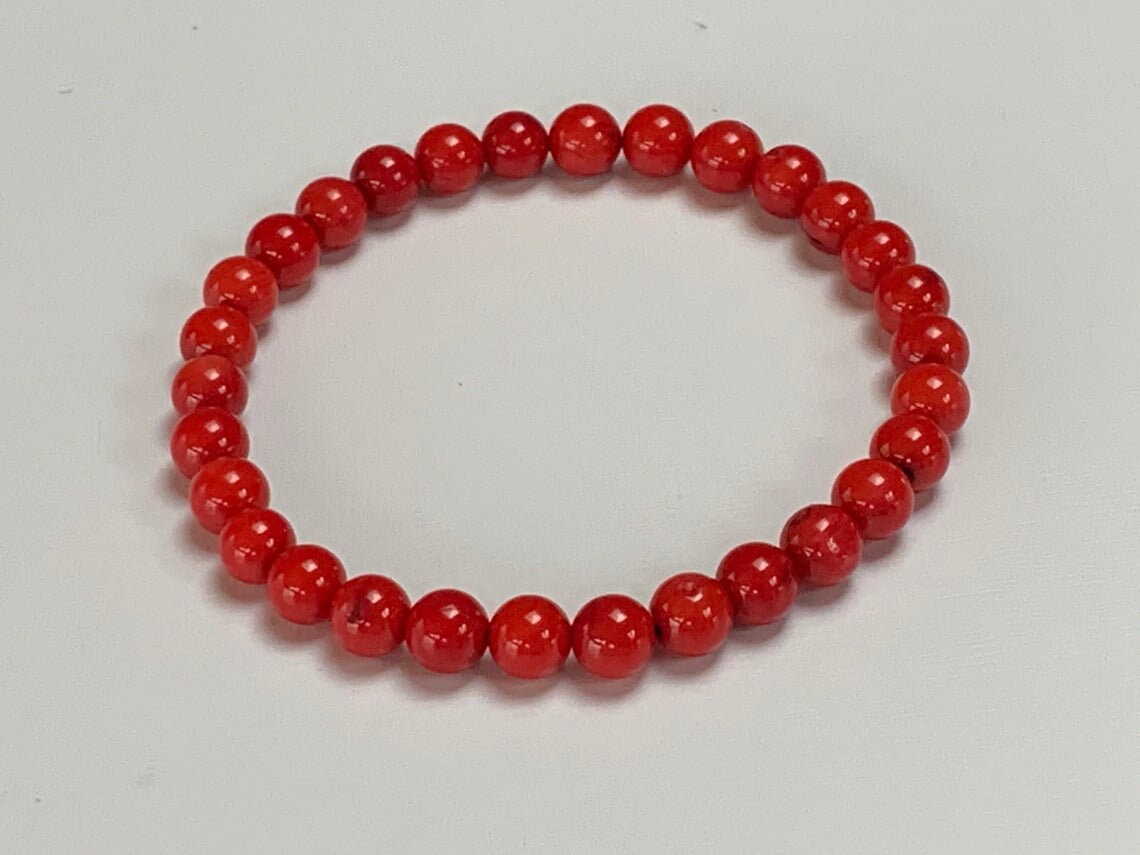 8 Mm Red Coral Bracelet Hand Woven Beaded Jewelry Red Coral Etsy