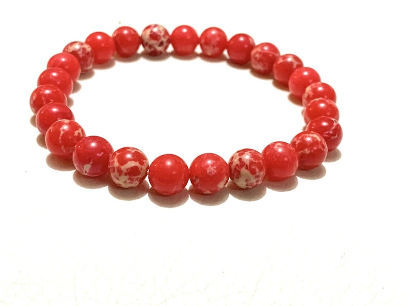 Healing Bracelet Christmas Red Imperial Jasper Bracelet Natural Stone Bracelet 8mm Red Imperial Sea Sediment Jasper Gemstone Bracelet
