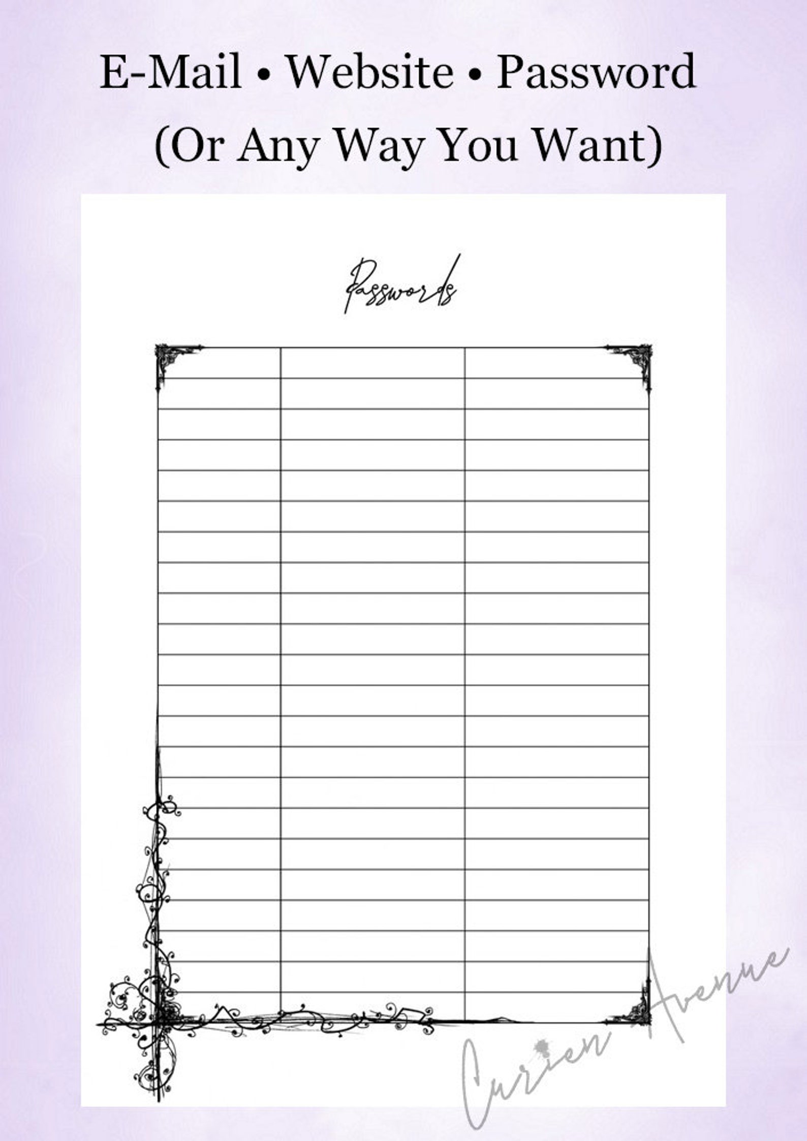 Passwords Bullet Journal Printable PDF | Etsy