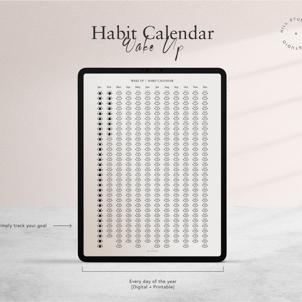 Wake Up | Habit Calendar - Track deine Gewohnheiten  | Druckbarer Kalender & Digitaler Download | Goodnotes Planner + Notability Planner