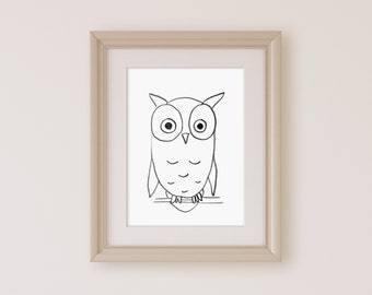 Cute Owl Drawing, Nursery Art, Kids Room, Woodland Animals, Cute Wall Art, Baby Owl, Owl Wall Art, Owl Printable, Printable Nursery Art