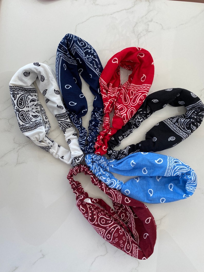 Stretch Knit Bandana Paisley Elastic Headwrap Headband Etsy