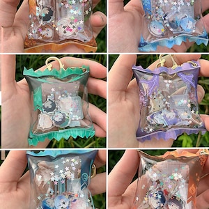 Genshin-Vision themed Candy Bag Charms (6 VISIONS!) | (5 characters inside) / Keychain / Double-sided.