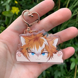 Gorou Bongo-cat Genshin Acrylic Charm | 2.5&quot; / Glitter Epoxy Front /