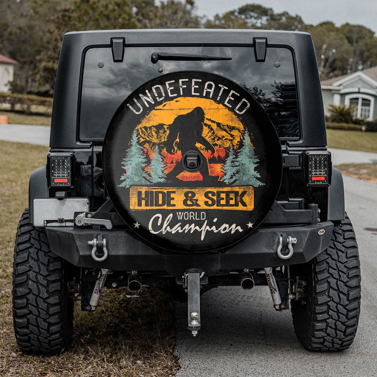 Bigfoot Undefeated Hide and Seek Champion Gift Spare Tire Cover