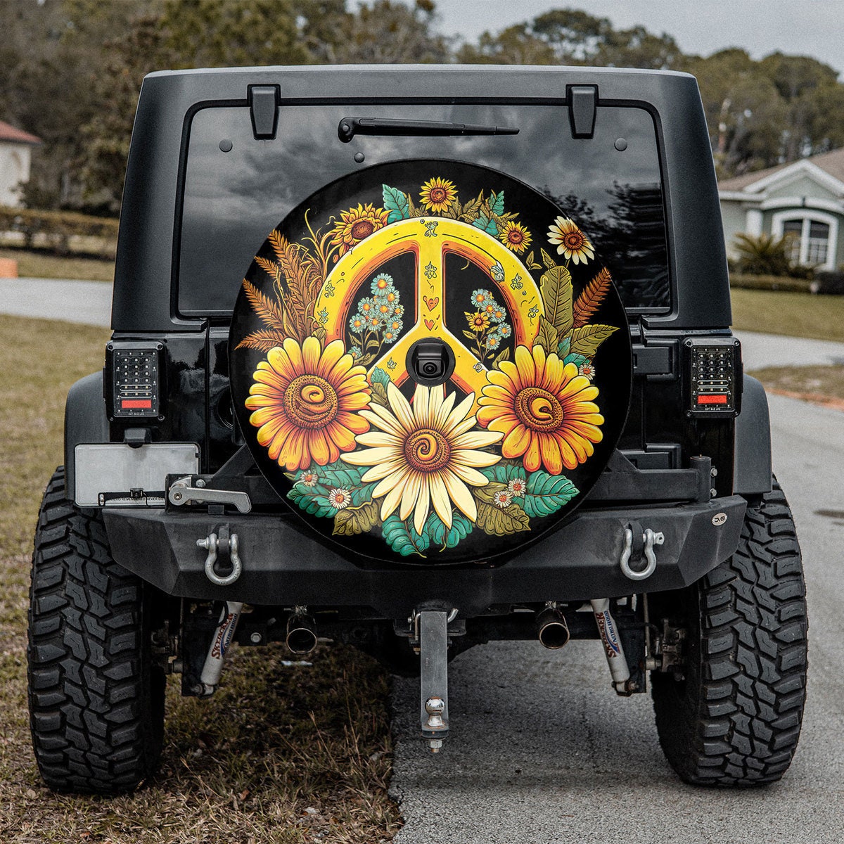 Custom Flip Flop & Daisy Spare Tire Cover - Made To Your Exact Tire Size, Optional Backup Camera Hole