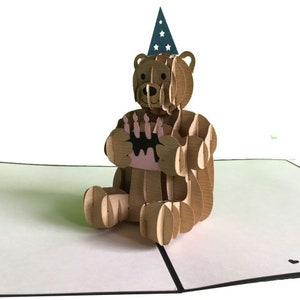 Teddy Holds Birthday Cake 3D Card (L68)