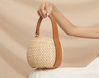 Bolsa TANYA de junco, bolsa de palha, bolsa natural, bolsa de praia, bolsa feita à mão, bolsa transversal, bolsa de verão