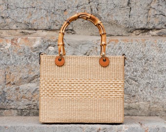 Bolsa CARMY de junco marinho, bolsa de palha, bolsa natural, bolsa de praia, bolsa feita à mão, bolsa transversal, bolsa de verão
