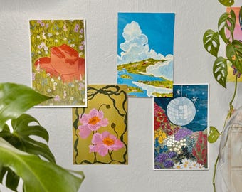 Fields & Florals Art Print Set – Whimsical Flower Wall Art | Cottagecore Decor | Wildflower Prints and Ghibli-Inspired Art