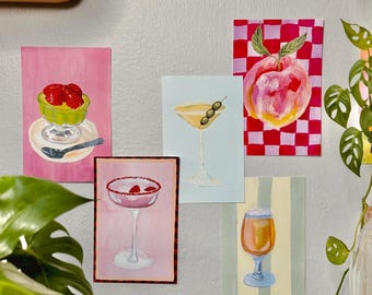 Bar Cart Beauties Art Print Set – Cute Drink & Fruit Prints | Matcha, Cocktails, Beer, Peach | Bar Cart or Kitchen Wall Decor