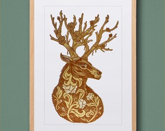 鹿 - オリジナルリノプリントまたはデジタルプリント