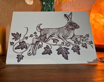 Hare in the ivy illustrated A6 Greeting card (colour)