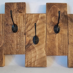 Handmade Wooden Coat Rack Coat Hook Reclaimed Pallet Wood Black, Polished Chrome, Brass - Rustic Pine
