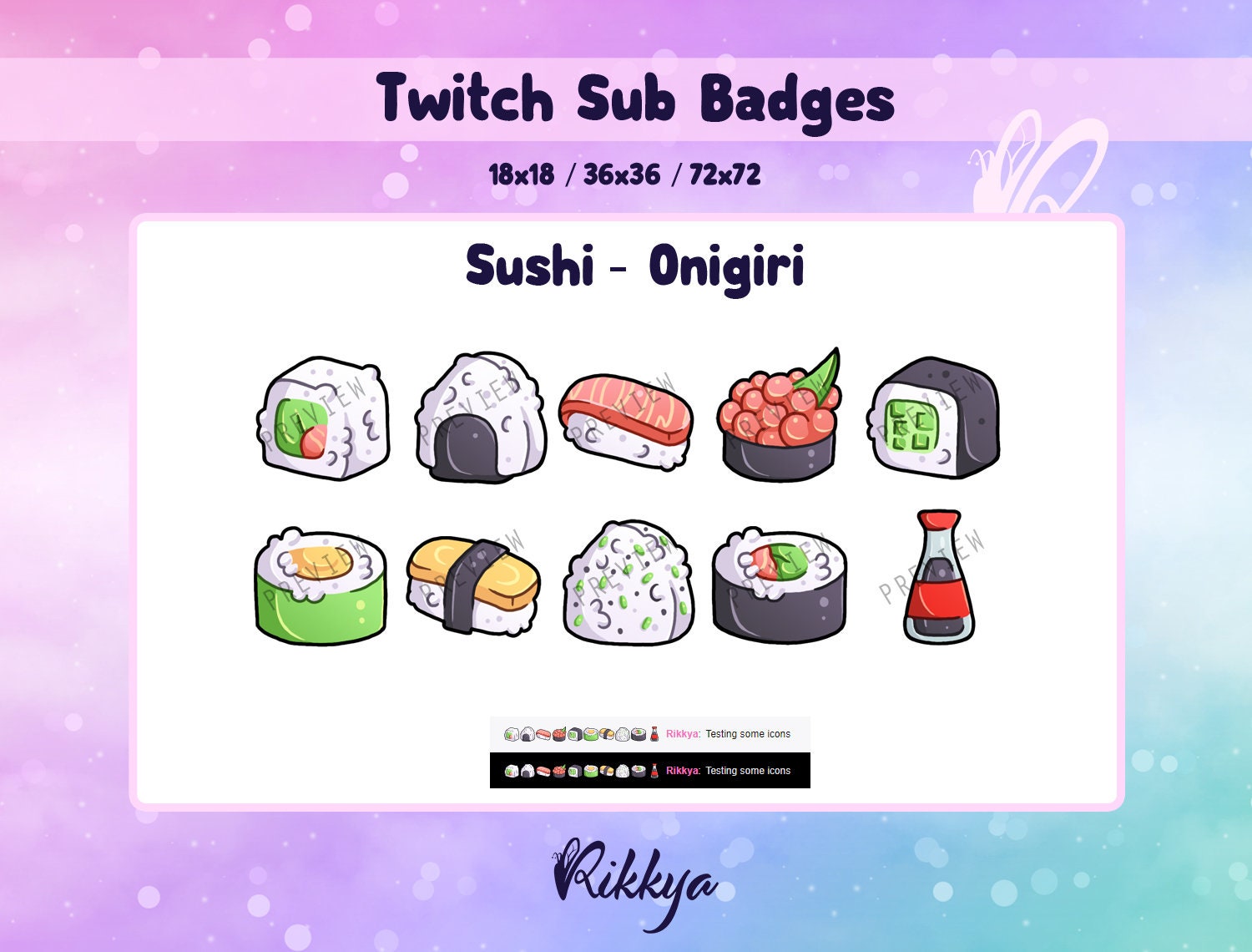 Twitch Bit Cheer Sub Badge Sushi Onigiri Instant Download Etsy
