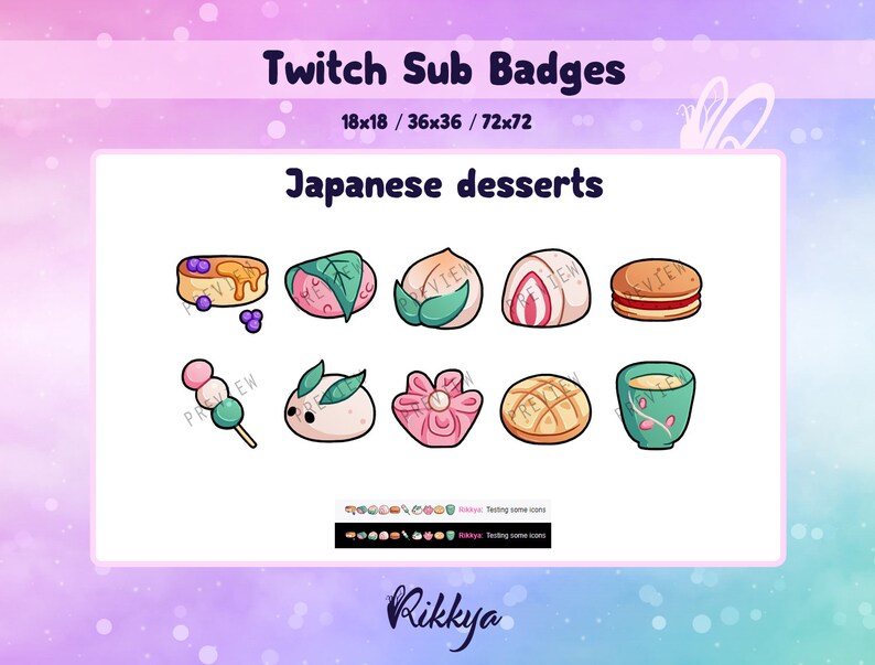Twitch Bit Cheer Sub Badge Japanese Desserts Instant Downloa