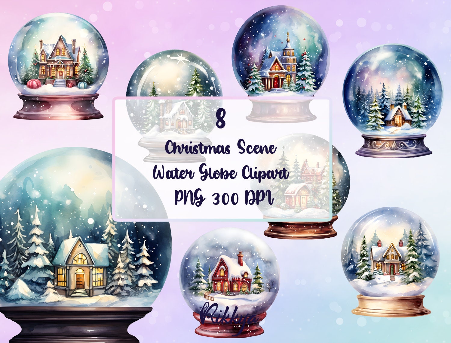 Christmas Scene Water Globe Clipart Digital Download 8 Png - Etsy