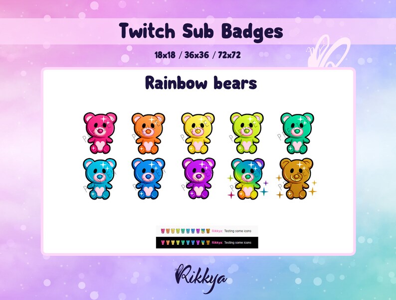 Premade stream design Instant download P2U Gamer pack Rainbow bears Twitch BitCheer Sub Badge