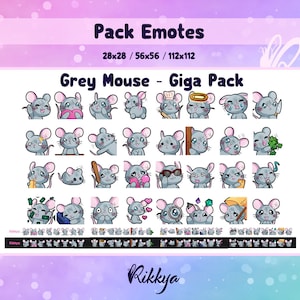 Twitch Sub Emote - Giga pack grey mouse  - Instant download / P2U. Premade stream design. Gamer pack