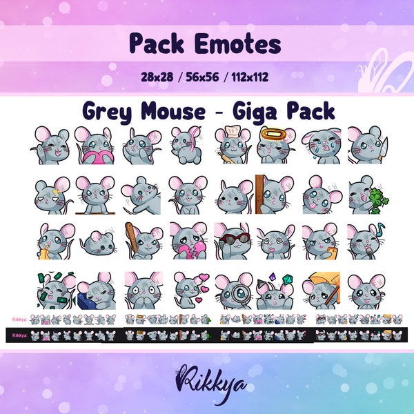 Twitch Sub Emote - Giga Pack graue Maus - Sofort-Download / P2U. Vorgefertigtes Stream-Design. Gamer-Paket