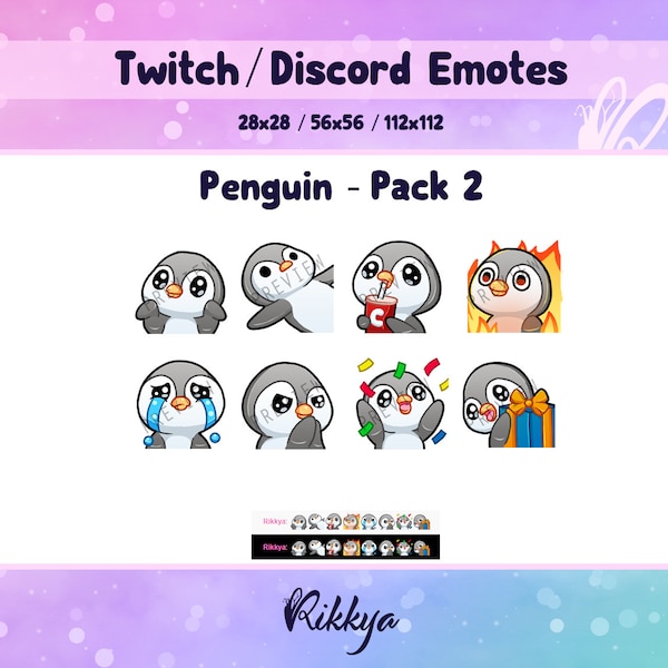 Twitch Emote - Pack Cute Penguin - Instant download / P2U. Premade stream design. Gamer pack