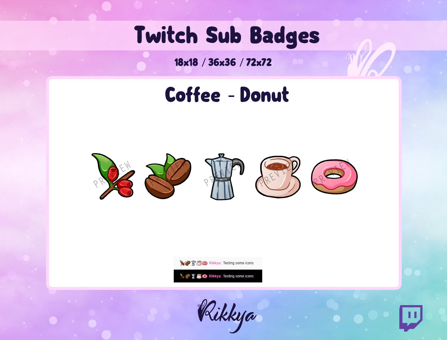 Twitch Bit Cheer Sub Badge Coffee Donuts Instant Download Etsy