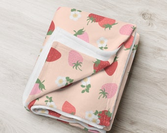 Pink Strawberry Throw Blanket/Strawberry Print Velveteen Plush Blanket/Dorm Decor/Home Decor/