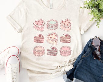 Vintage Heart Cake Shirt, Cute Cake Graphic T-Shirt, Cute Bakery Tee