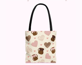 Bolso de mano de concha con forma de corazón rosa - Bolso de cafecito y pan dulce - Bolso de mano estilo mexicano - Regalo de pan dulce mexicano para ella