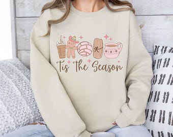 Mexican Christmas Sweatshirt/Christmas in Mexico Crewneck/Funny Hispanic Xmas Sweater/Mexican Sweat Bread/Conchas y Cafecito