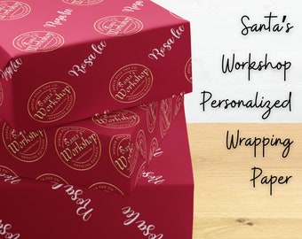 Personalized Christmas Gift Wrapping Paper/Santa's Workshop Gift Wrap/Custom Name Wrapping Paper Sheets