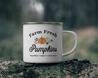 Farm Fresh Pumpkinns mug Enamel Camping Mug fall mugs fall coffee mugs cute fall decor pumpkin mug hello pumpkin mug cup drinking autumn mug