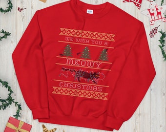 Meowy Christmas Ugly Sweater design/cat lover shirt/Mens ugly Christmas sweater/crewneck sweatshirt/Kitty Cat Holiday Shirt/Funny Xmas Shirt