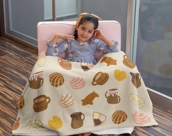 Pan Dulce Throw Blanket/Mexican Sweet Bread Blanket/novelty gift/Gift for Concha Bread and cafecito lovers/Velveteen Plush Blanket/Latina