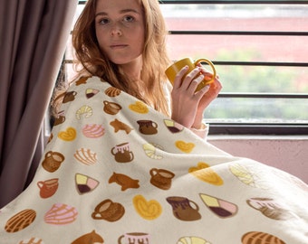 Pan Dulce Velveteen Plush Throw Blanket/Cute gift for Her/Mexican Sweet Bread Novelty Gift/Hispanic Pride throw blanket/Concha bread gift
