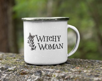 Halloween Enamel Mug/Witchy Woman Mug/Halloween Mug/Earthy Enamel Mug for Mom/Camping Mugs/Cute Witch Mug/Witchy Vibes/Mug for Coffee Lover