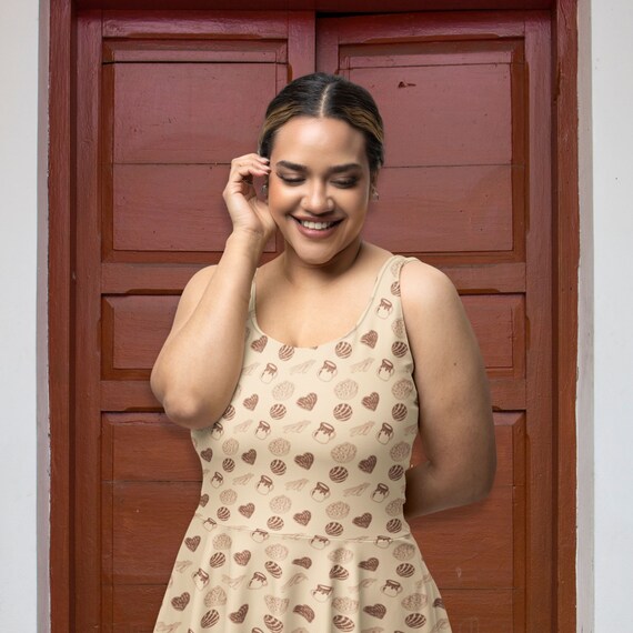 Fiesta Ready: Mexican Sweet Bread Print Skater Dress/Concha Women's Dress/Pan Dulce Fiesta Ready: Mexican Sweet Bread Print Skater Dress/Concha Women's Dress/Pan Dulce