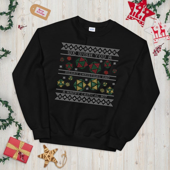 RosaLeeEmporium DND Ugly Christmas Sweater/Christmas Shirt/DnD Merry Christmas/D20 Xmas Shirt/We Wish You A Merry Christmas/Critical Hit Shirt/men's Sweater