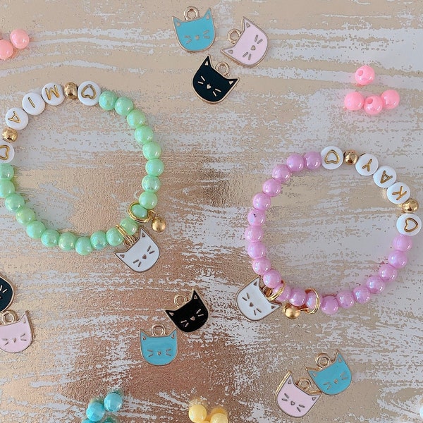 24K Personalized Kitty Bracelet|Custom Name Cat Bracelet|Birthday Name Bracelet|Cat Gift|Cat Bracelet|Cat Necklace for Girl|Cat Jewelry