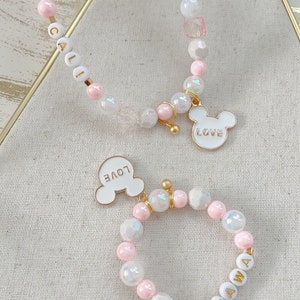 Disney Mickey/Minnie Charm 24K beads Bracelet/Necklace | Disney trip gift | Personalize Girls birthday gift