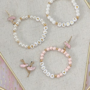 3D PINK Ballerina Dancing Girl charm 24K beads Personalized Bracelet | Birthday Gift | Kids Jewelry | Recital