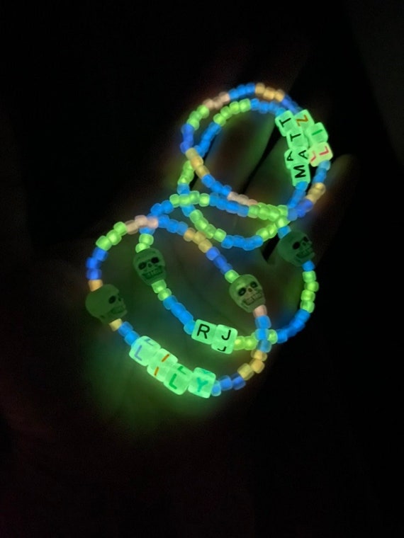 Halloween Glow in the Dark Matte glass beads Name Bracelet | Halloween Kids Bracelet | Halloween Jewelry | Spooky Costumes | Halloween Gift
