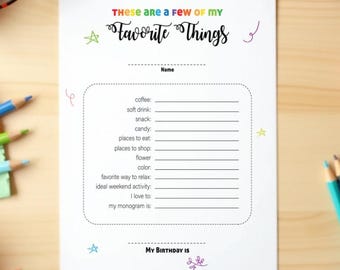 Printable Teacher Questionnaire | Favorite Things List for Kids & Students