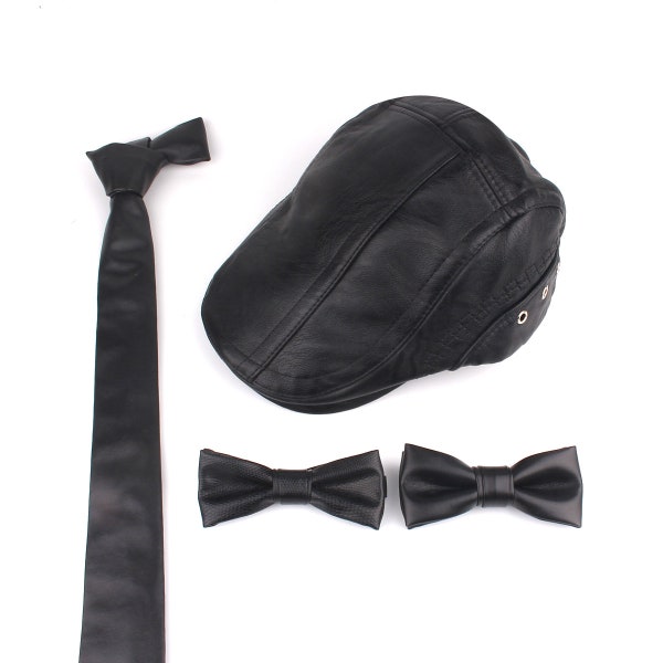 Cravate en cuir, cravates noires pour hommes, cravate slim, cravate de marié, chapeau en cuir PU pour hommes, cadeaux pour lui, cravate pour hommes skinny, nœud papillon de mariage