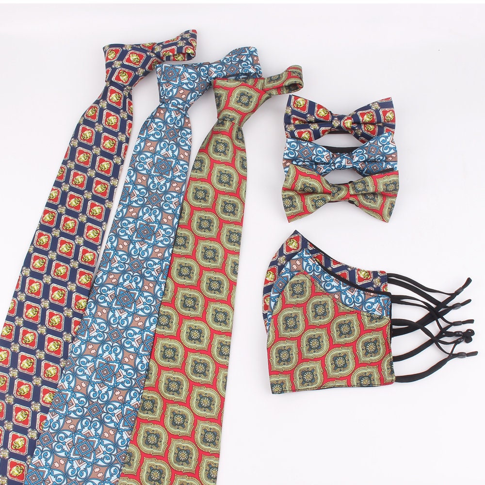 Satin Soft Print Fabric Tie SetWedding Neck Ties and Face Etsy