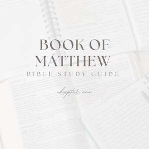 May include: Open Bible study guide titled "Book of Matthew" with the subtitle "Bible Study Guide." The text "chapter one" is written in cursive. The author's name, "Katlin Tara," is at the bottom. The pages are open, revealing handwritten notes.